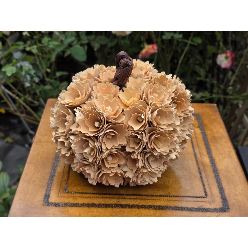Natural Wood Shave Floral Pumpkin Fall Decor Rustic Tan Rose Centerpiece 8 Inch